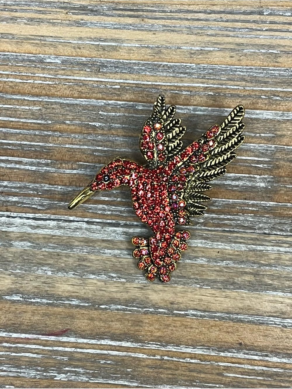 Vibrant Red Rhinestone Hummingbird Brooch Pin-Sparkly Bird Jewelry - Picture 5 of 5